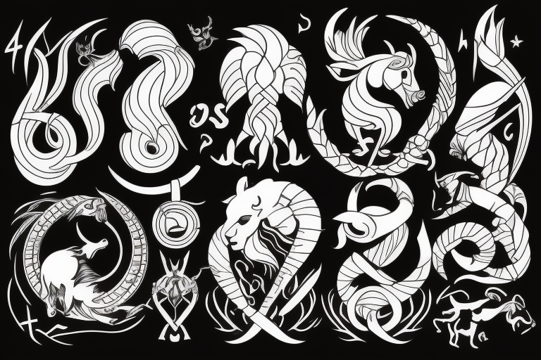 Combination of the following zodiac signs. Leo, Cancer, Scorpio, Capricorn, and Virgo tattoo idea