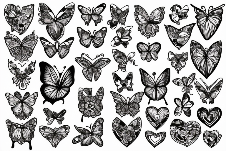 Heart made of wildflowers with butterfly in centrw tattoo idea
