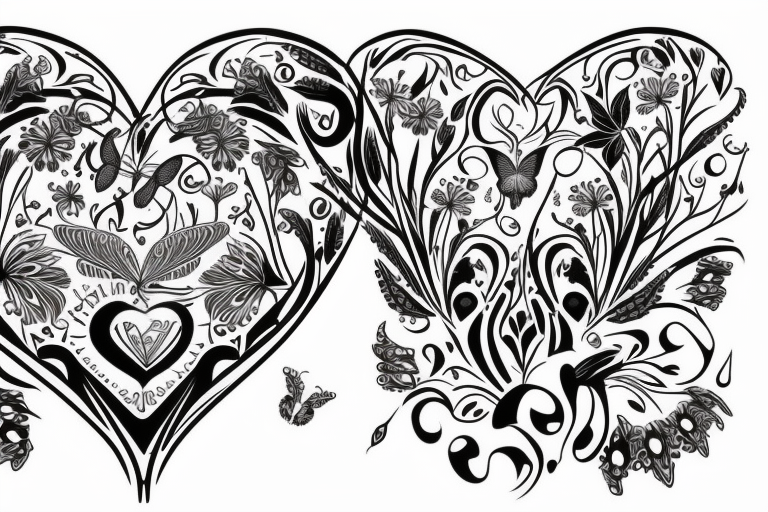 Open Heart made of wildflowers with butterfly in centre tattoo idea