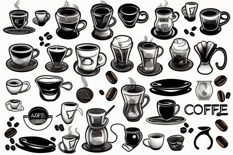 Coffee, realistic, pitcher, coffee machine, coffee beans tattoo idea