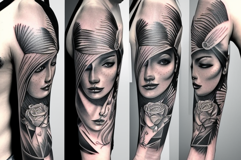 Full sleeve portrait tattoo in black and grey realism by Alo Loco London  UK  Youth  Old