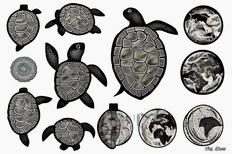 sea turtle with earth map on its shell tattoo idea