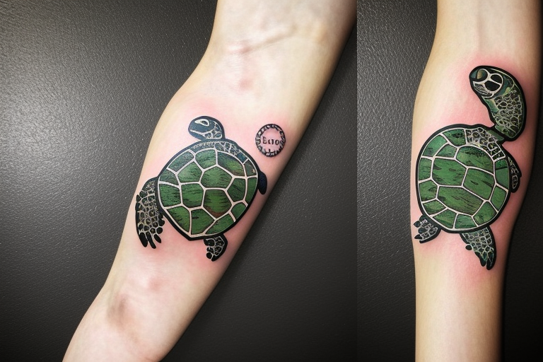 sea turtle with earth map on its shell tattoo idea