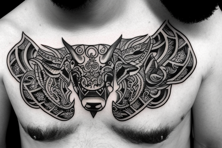 Bull head tattoo on a chest for man tattoo idea