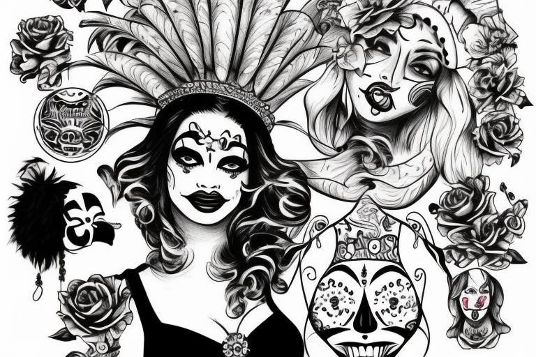 Chicano style clownngirl with a jester hat tattoo idea
