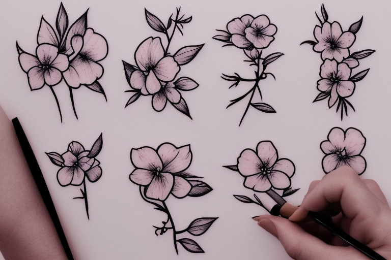 simple and small plum blossom at different stages of blooming. Tattoo will be small and by the wrist area. Mostly white flower but with some pink shading or deatails tattoo idea