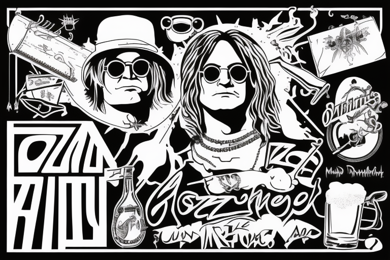 Ozzy Ozznourne, Randy Rhoads, sunglasses, beer, music tattoo idea