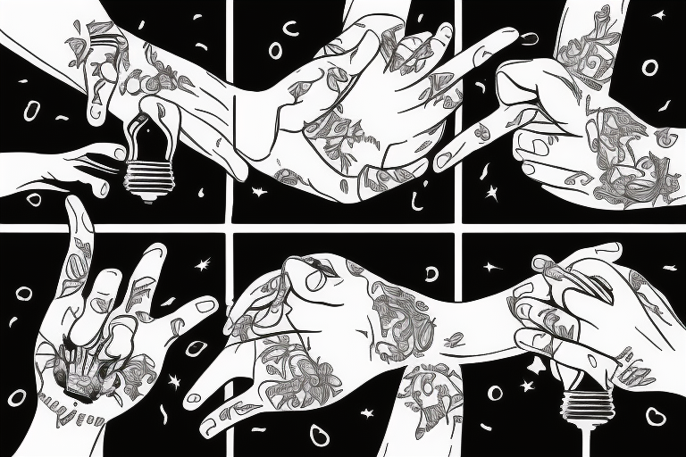Multiple hands holding a lightbulb tattoo idea