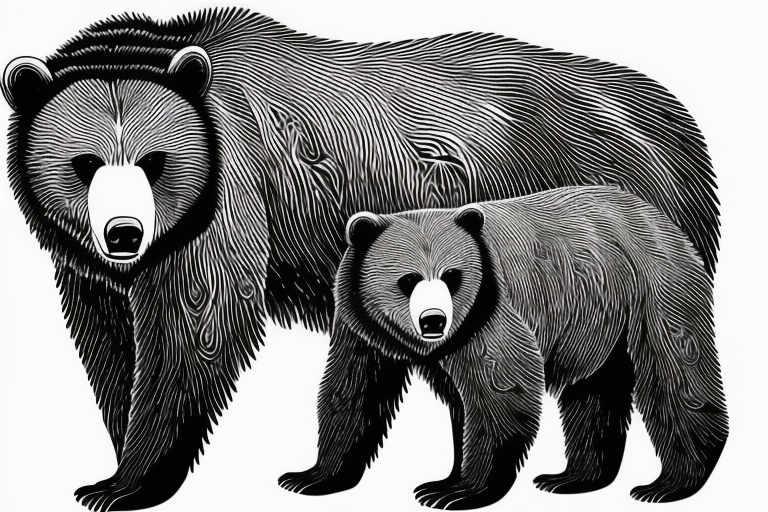 Grizzly bear mom and cub in a forest tattoo idea