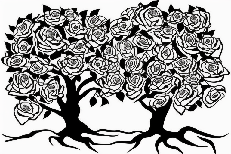 Tree planted by a river side with roses at the river bank tattoo idea