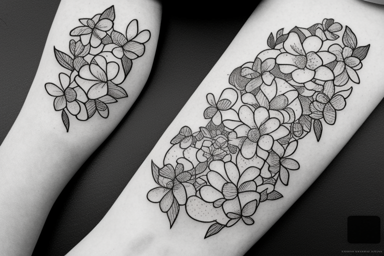 sketch for a full arm: many small potatoes, potato flowers, and potato peelings tattoo idea