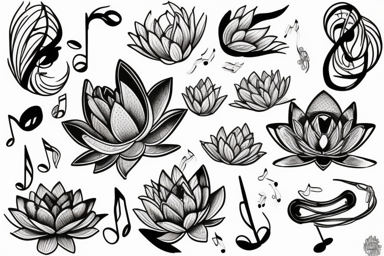 Infini, lotus, music, sea, simple tattoo idea