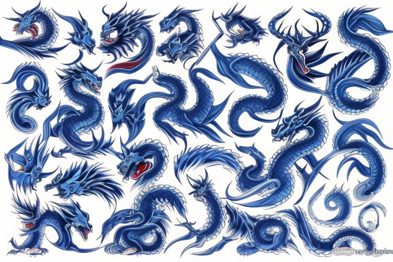 blue japanese dragon large detailed tattoo idea