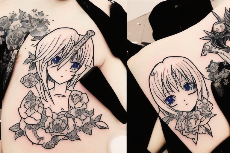 Anime girl with Swords tattoo idea