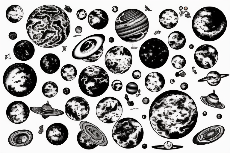 Hot girl picking up planets the size of marbles tattoo idea