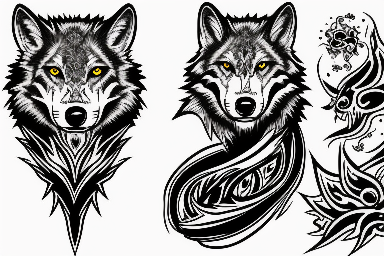 black and white wolf and red fire tattoo idea