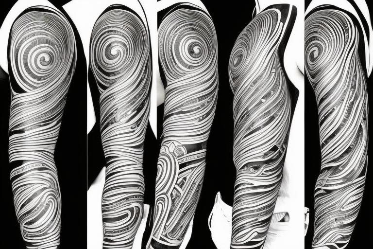 full sleeve tattoo in the style of Suminagashi tattoo idea