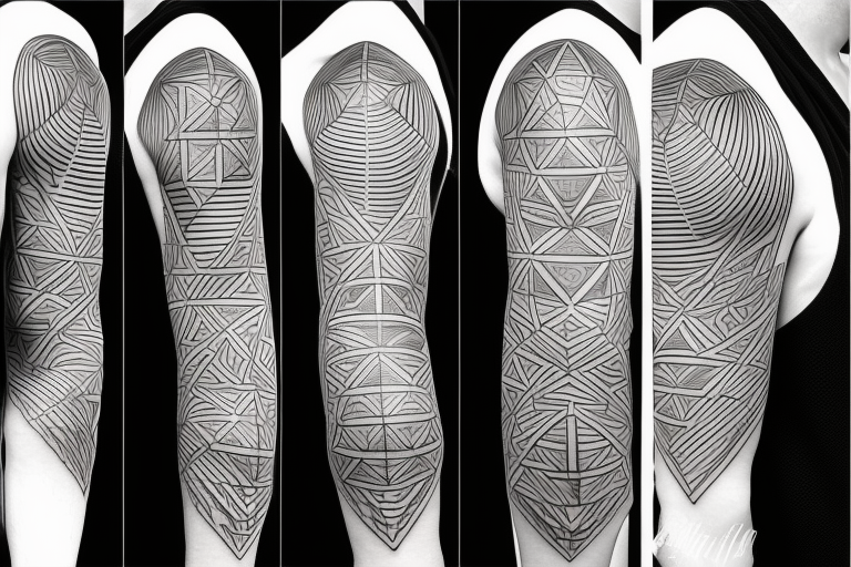 full sleeve tattoo in the style of geometry and minimalism tattoo idea