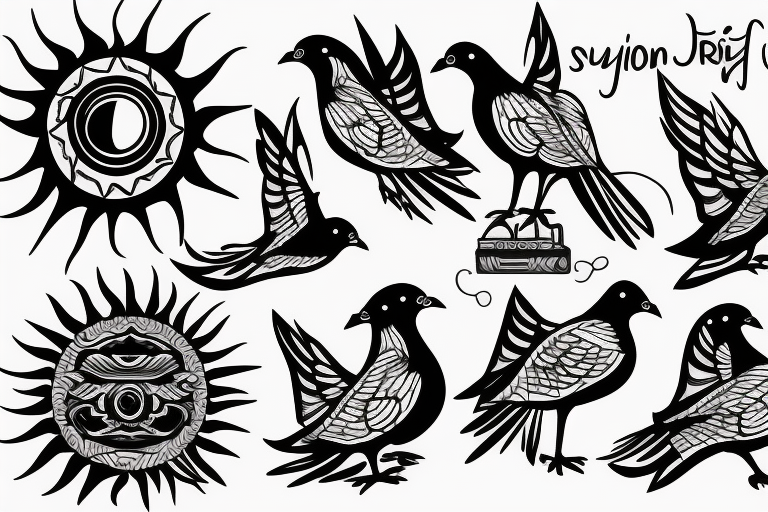 Pigeon with sun rays tattoo idea