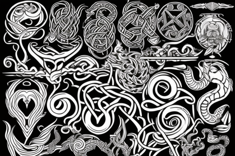 viking,greek,mythology,geometric,jormungandr,eye,heart,hand,tree, tattoo idea