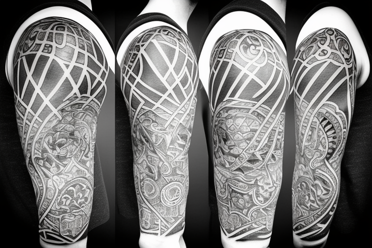Blackwork tattoo with time, water, trident tattoo idea