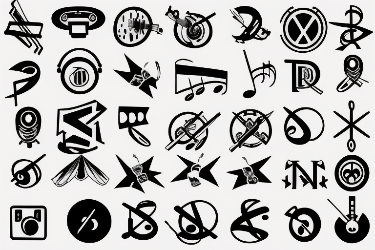 colorful music symbols tattoo