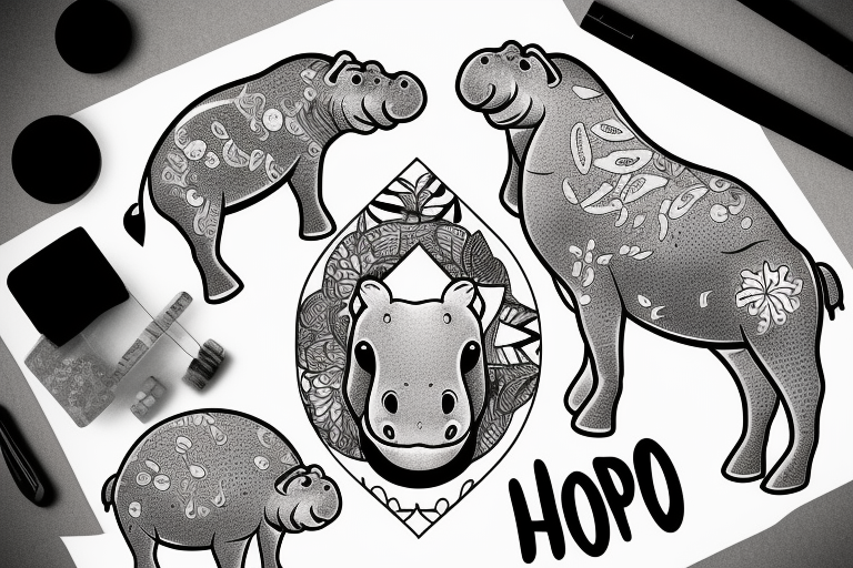 A Hippo coming above the water tattoo idea