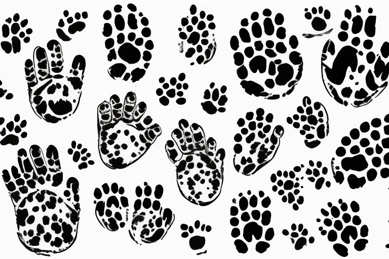 Bear paw print, wolf paw print and linx paw print in a vertical line tattoo idea