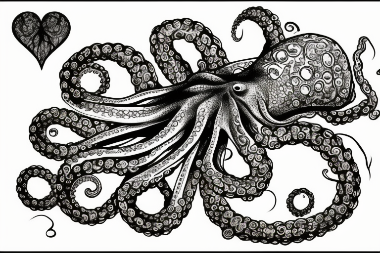 Big octopus on the sea with gold heart in tentacles tattoo idea