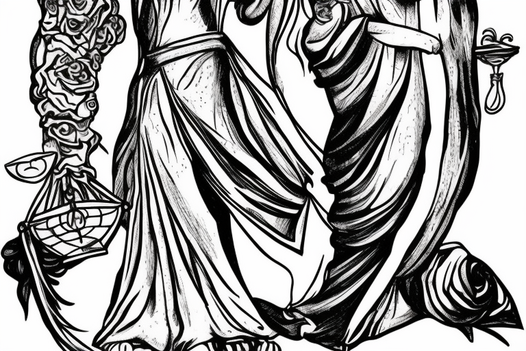 lady justice with her robes growing out of a human heart tattoo idea