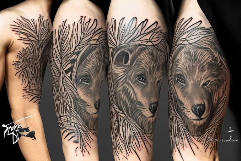 THE JUNGLE BOOK THEME/ 
I WANT MOWGLI IN THE MIDDLE OF THE TATTOO AND PROTECTED BY THE ANIMALS IN THE MOVIE tattoo idea