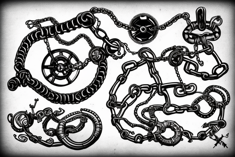 Steam punk snake with chain body tattoo idea