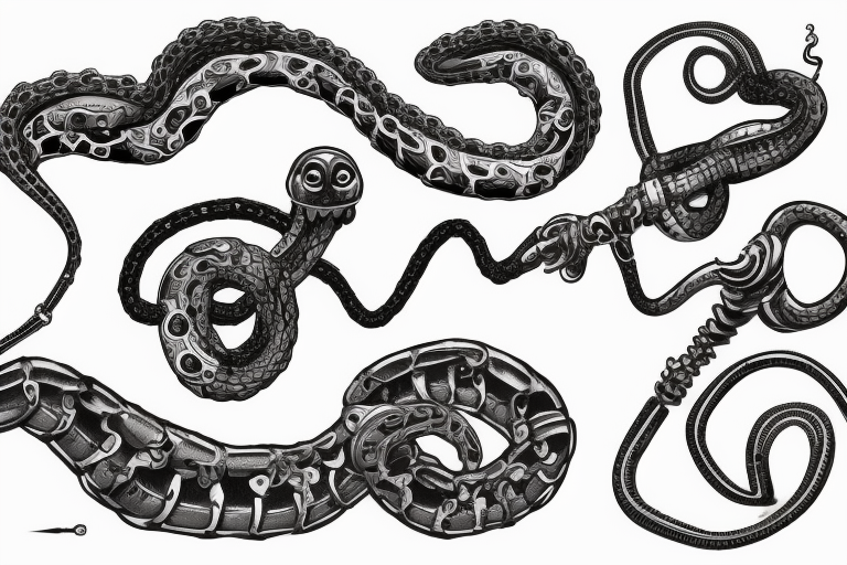 Biomechanical snake with a chain for a body and gears in the head tattoo idea