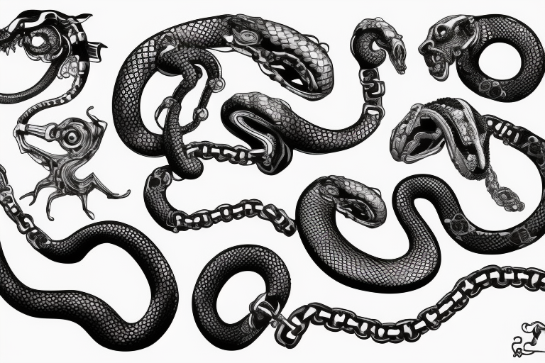 Biomechanical snake with a chain for a body and gears in the head tattoo idea