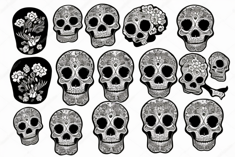 Skull with bone and flowers tattoo idea