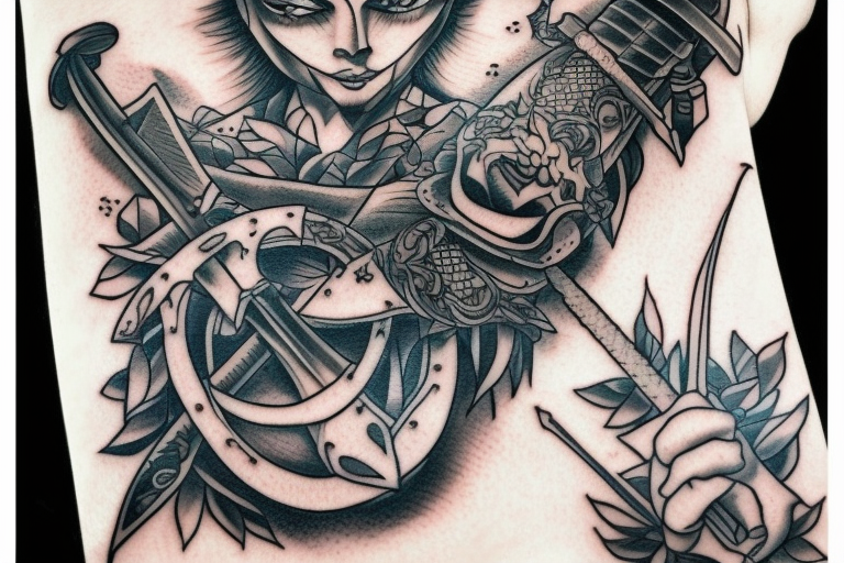 a sword tattoo in the style of mr. k from bang bang tattoo nyc tattoo idea