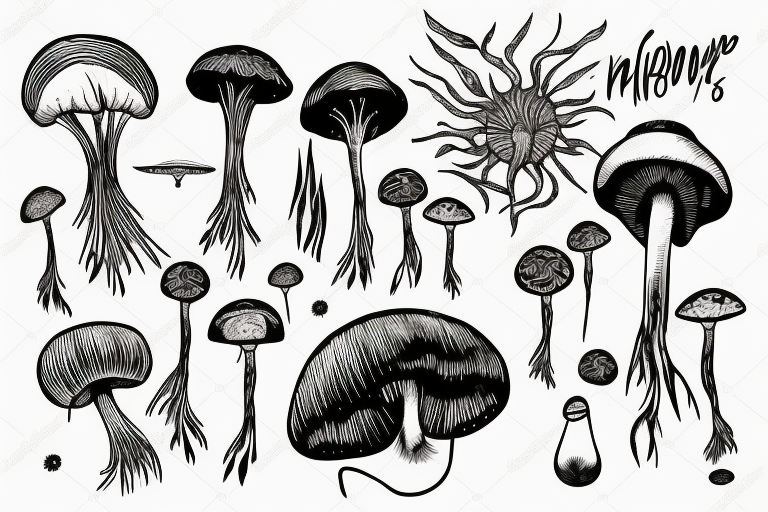 atomic mushroom wraps its roots around the planet earth tattoo idea
