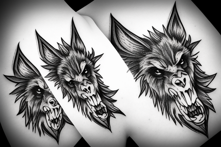 Hell hound wolf snarling climbing down wide eyes tattoo idea