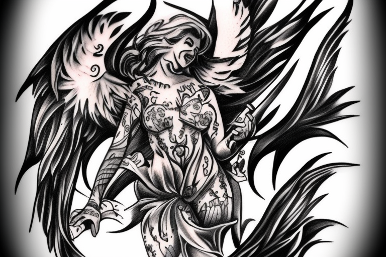 angel devil fight tattoo idea
