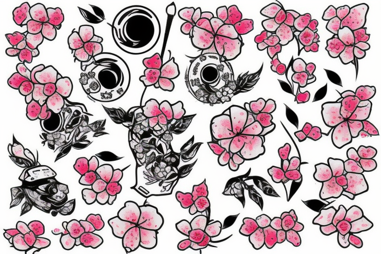trash polka style cherry blossom tattoo idea