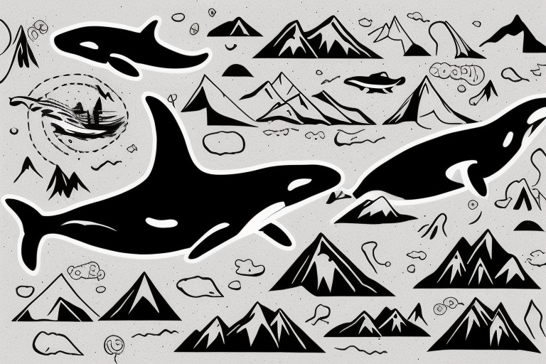 Orca whale with mountains inside design tattoo idea