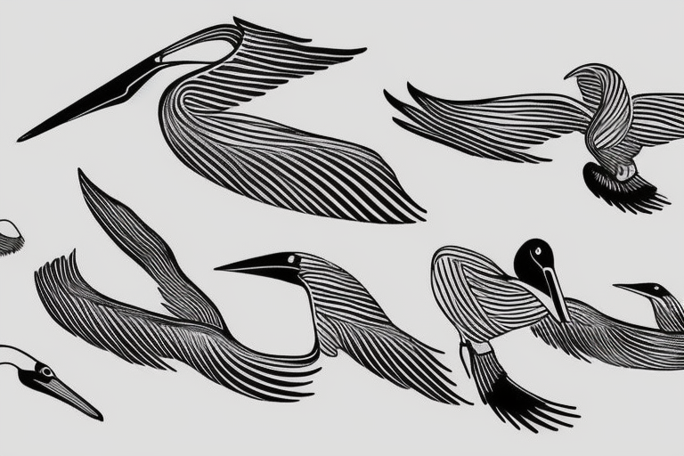 minimalist single line flying pelican tattoo idea