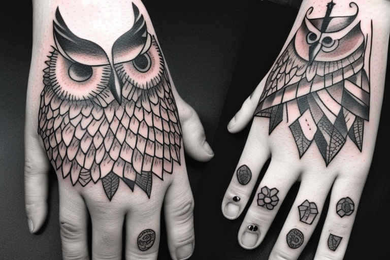 Owl on the hand tattoo idea
