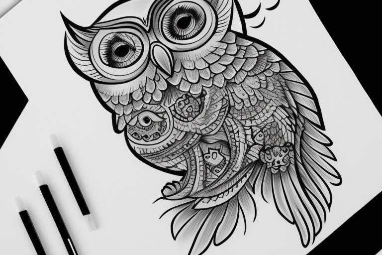 Premium Vector  A black and white owl tattoo design featuring polynesian  patterns