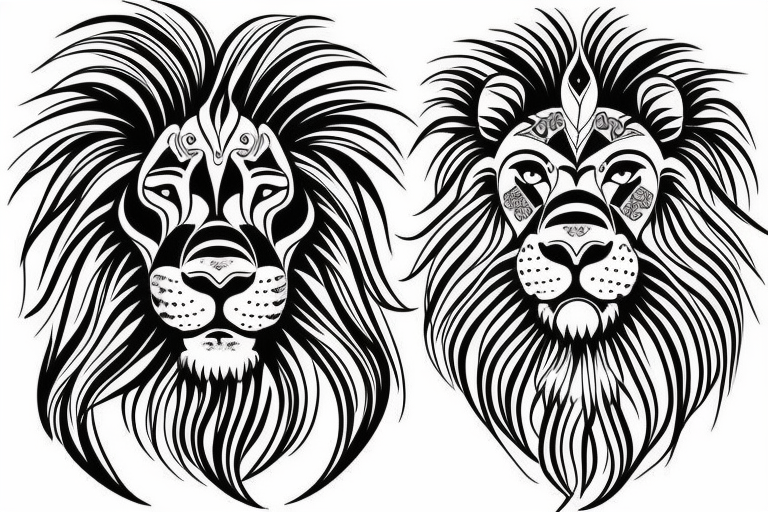 Big Lion with other small tattoos around it tattoo idea