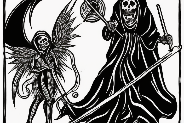 Grim reaper holding scythe and lantern tattoo idea