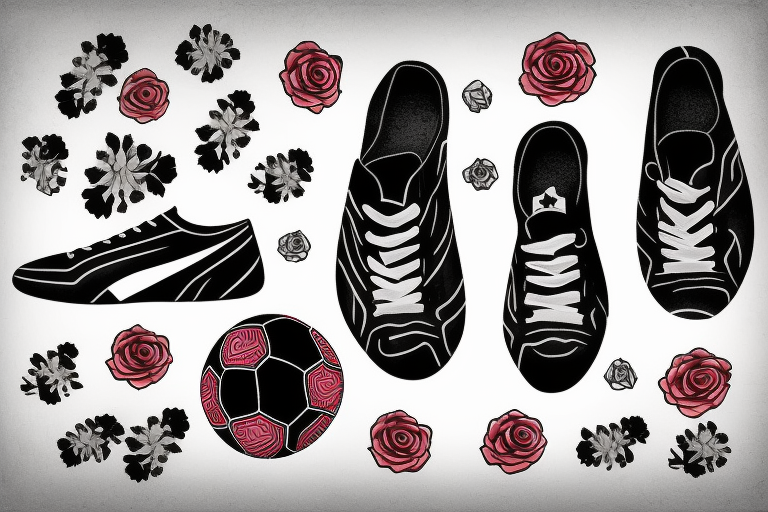 Soccer ball and soccer shoes with roses tattoo idea