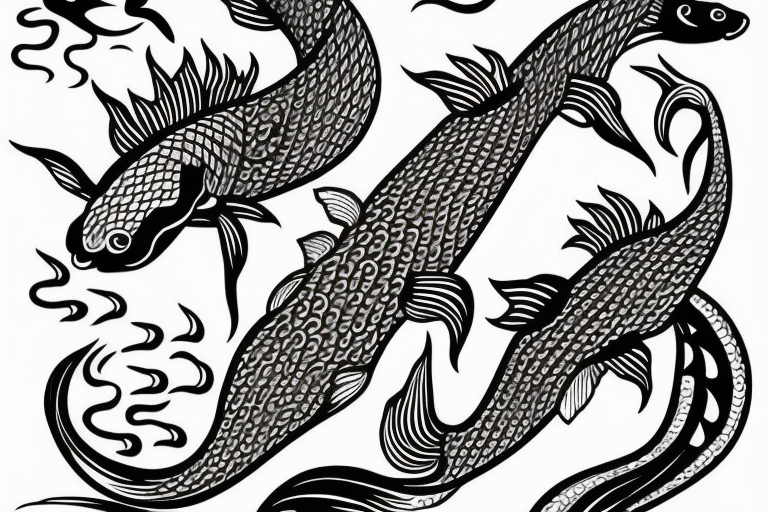Water dragon with fish koi tattoo idea
