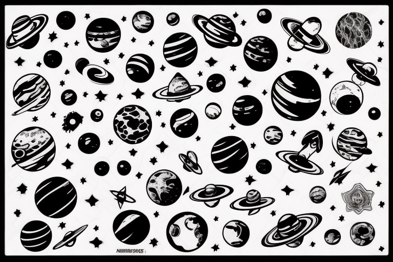 space with planets, galaxy’s and stars tattoo idea