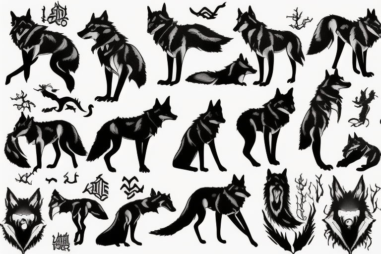 A pack of wolves, a castle and a dragon tattoo idea